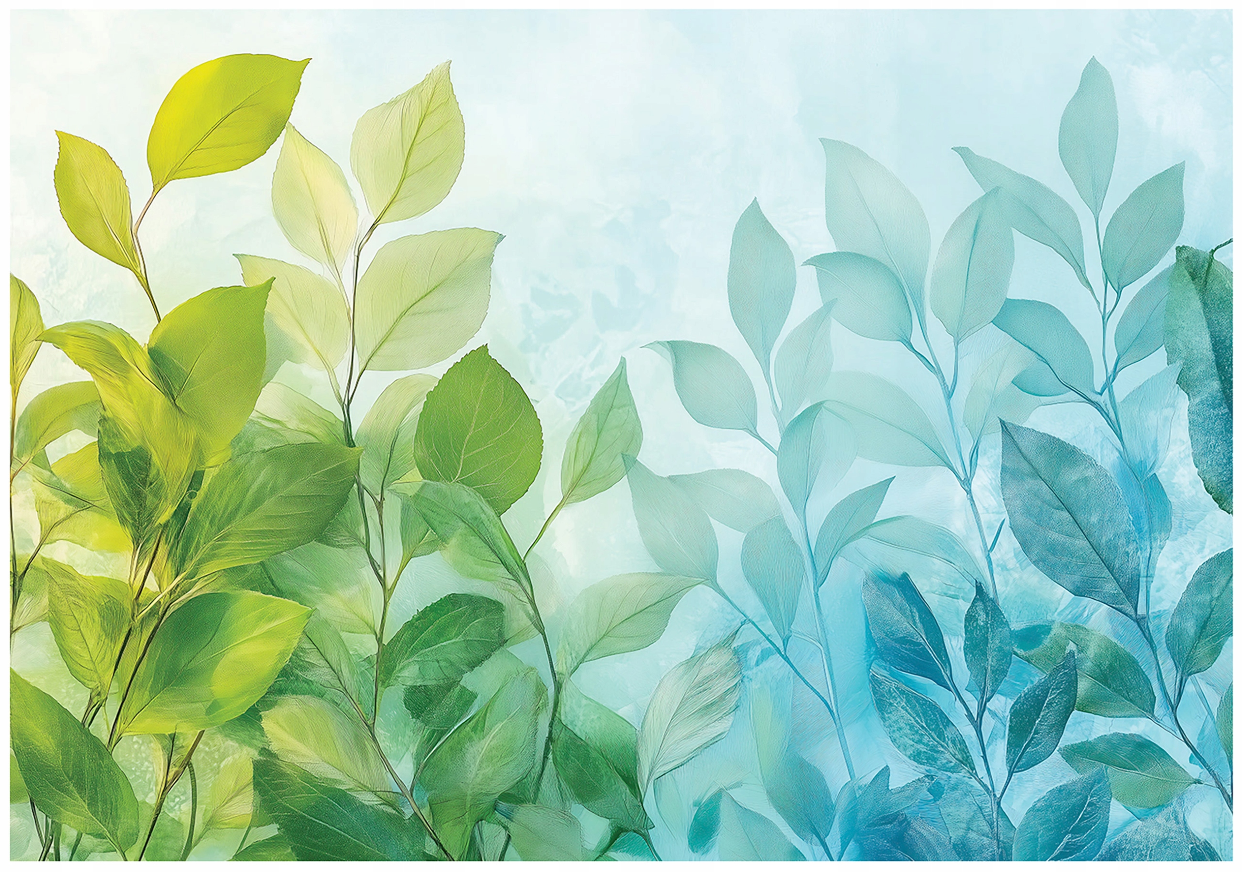 Wall mural leaves green blue bedroom living room wallpaper non-woven