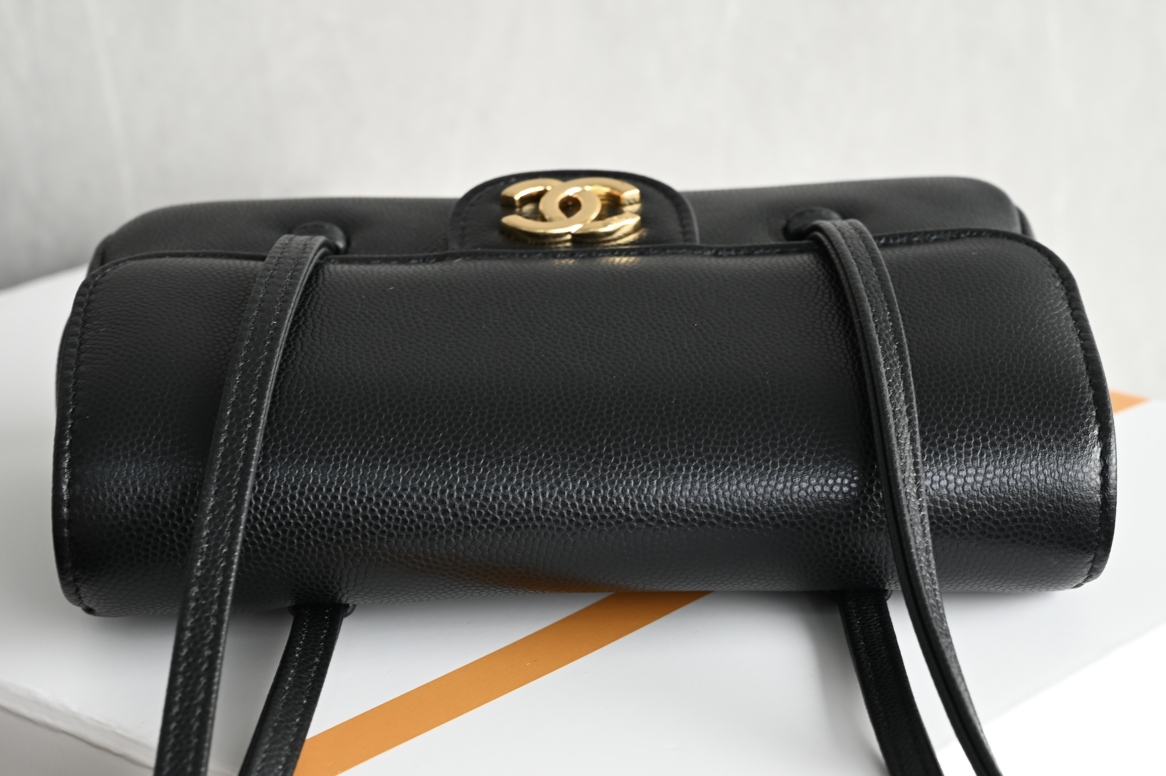 26S Preppy Coco Mini Flap Bag in Black Grained Shiny Calfskin with Gold-Tone Hardware - Mocuir