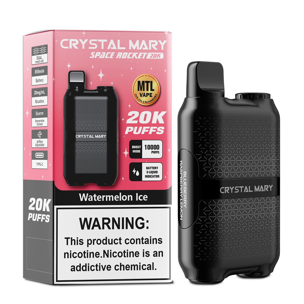 （3 pieces）CRYSTAL MARY 20000 20K Puffs Vape Dual Mesh LED Display Disposable Vape EU Warehouse