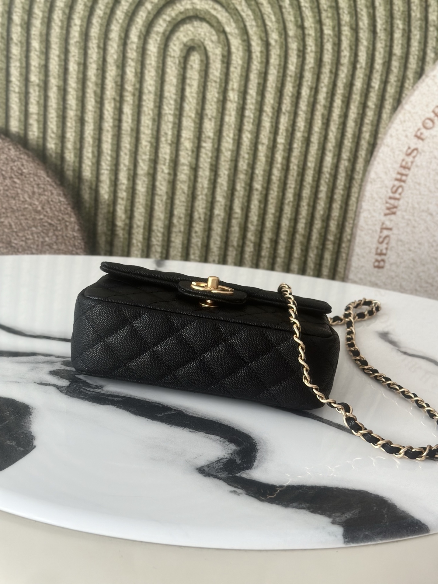 Classic Flap Mini with Top Handle in Black Quilted Caviar Leather with Gold-Tone Hardware - Mocuir