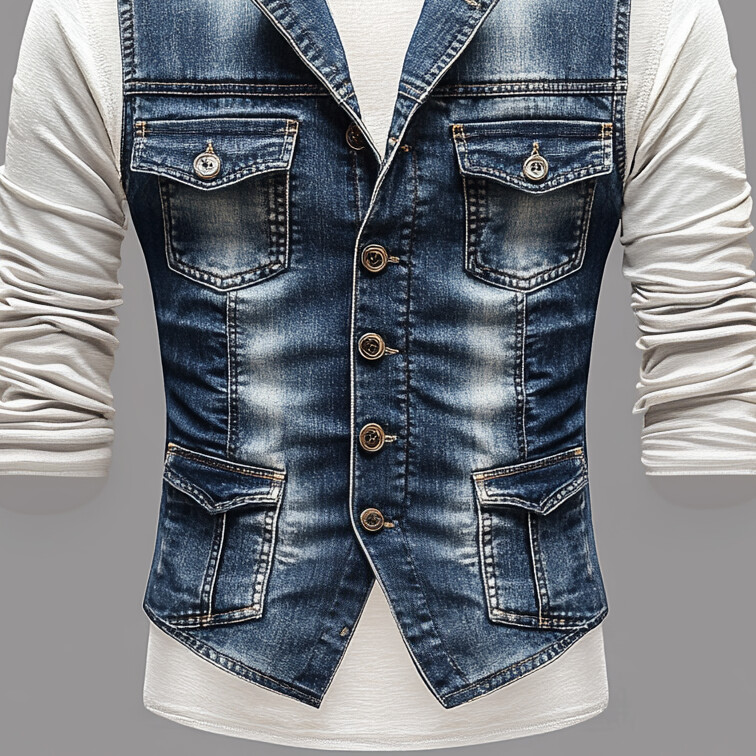 Men's Shirt Collar Single Breasted Pocket Denim Vest