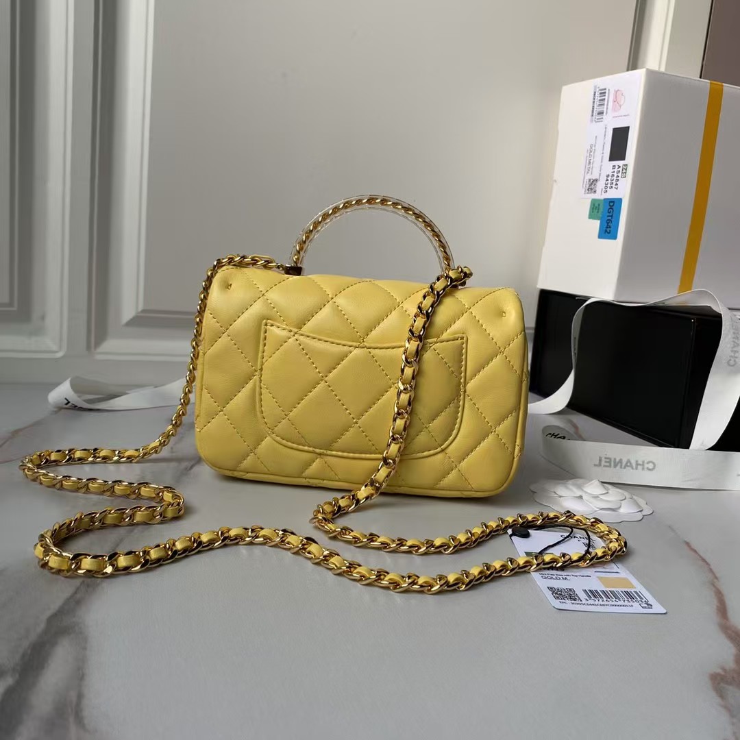 AS4847 Mini Flap Bag With Top Handle Lambskin Resin Yellow