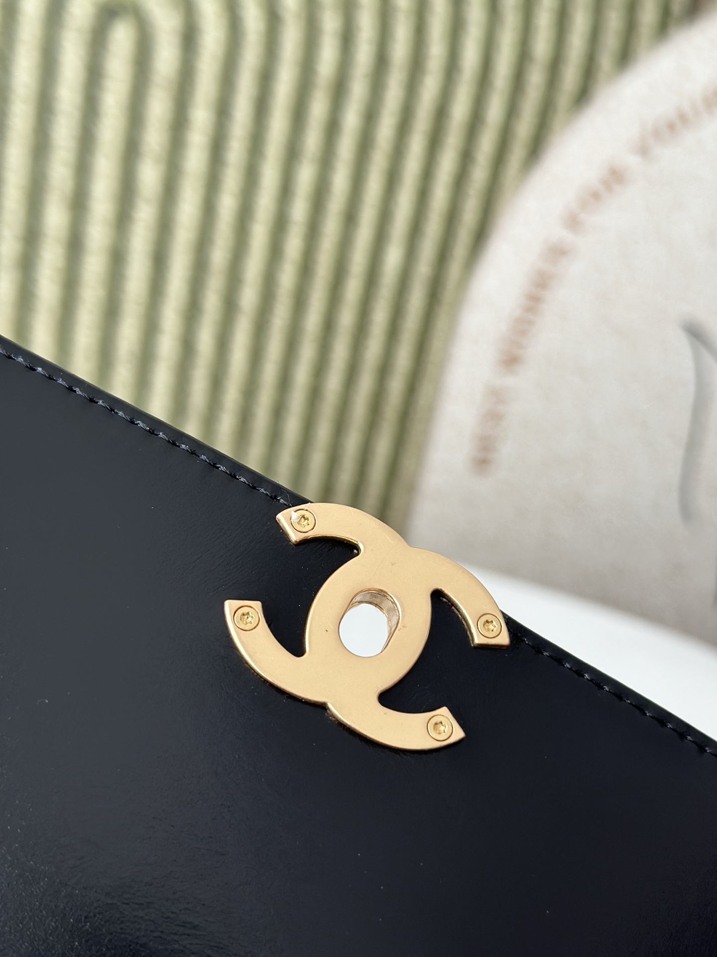 Small Flap Bag with Pearl Chain Detail in Black Shiny Calfskin with Gold-Tone Hardware - Mocuir