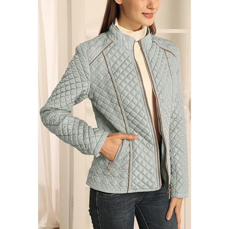 Women's Stand Collar Lightweight Quilted Puffer Jacket