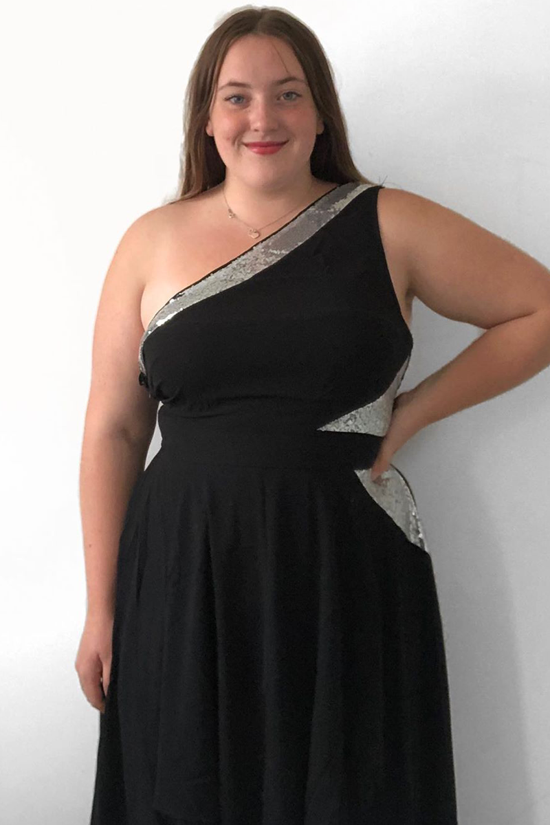 High Waist Asymmetric Hem One Shoulder Dress