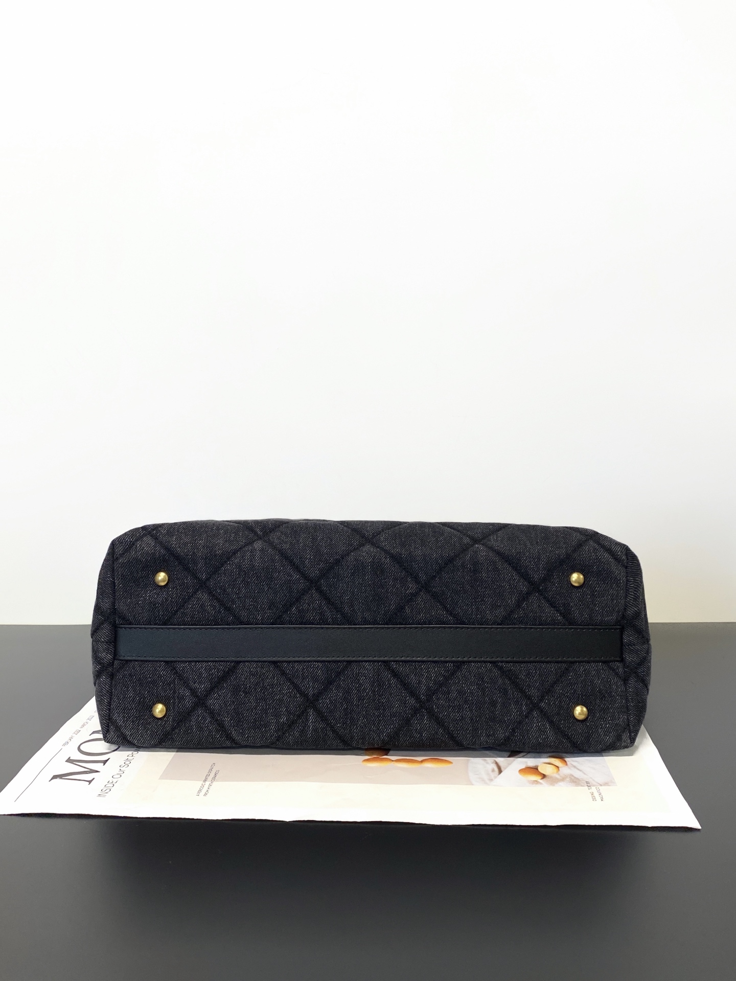 26C Denim Tote Bag in Black Washed Denim with Antique Gold Hardware (Model AS5640) - Mocuir