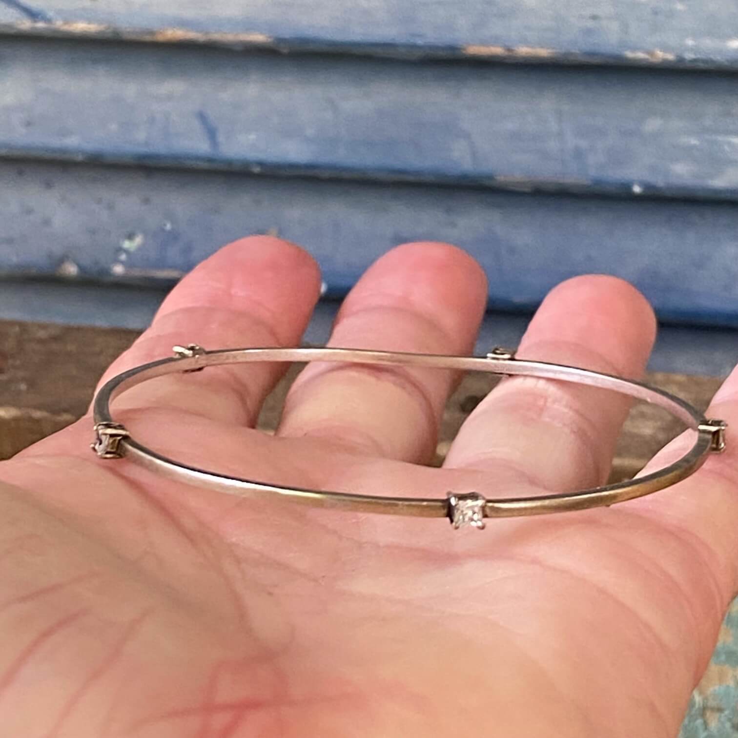 Sterling Silver Bangle Bracelet with Cubic Zirconia