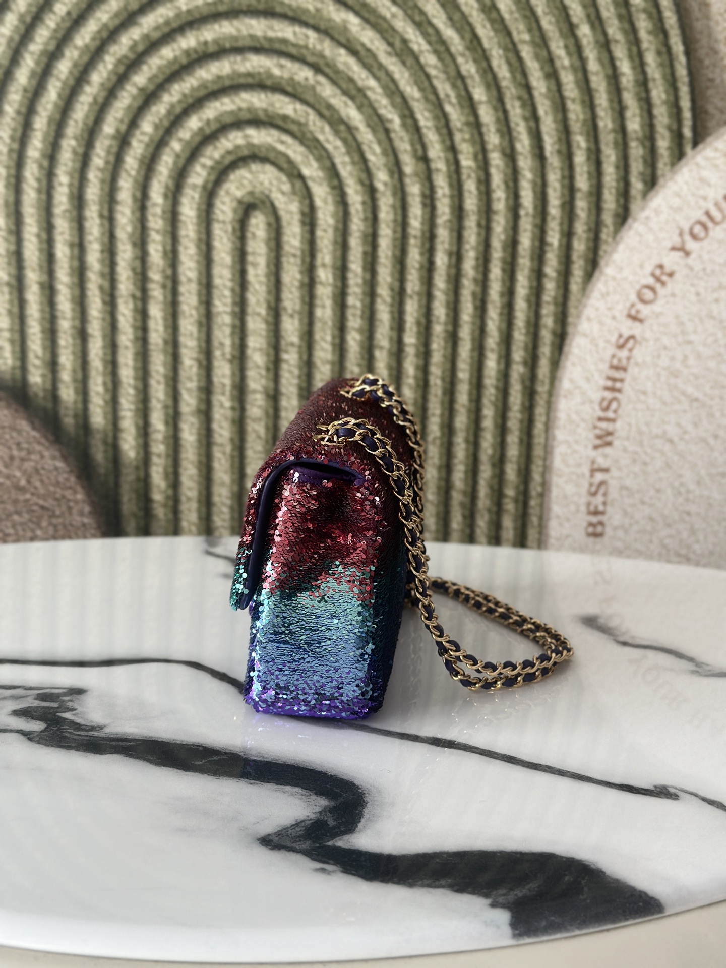 Limited Edition Ombré Rainbow Sequin Mini Classic Flap Bag with Gold-Tone Hardware - Mocuir