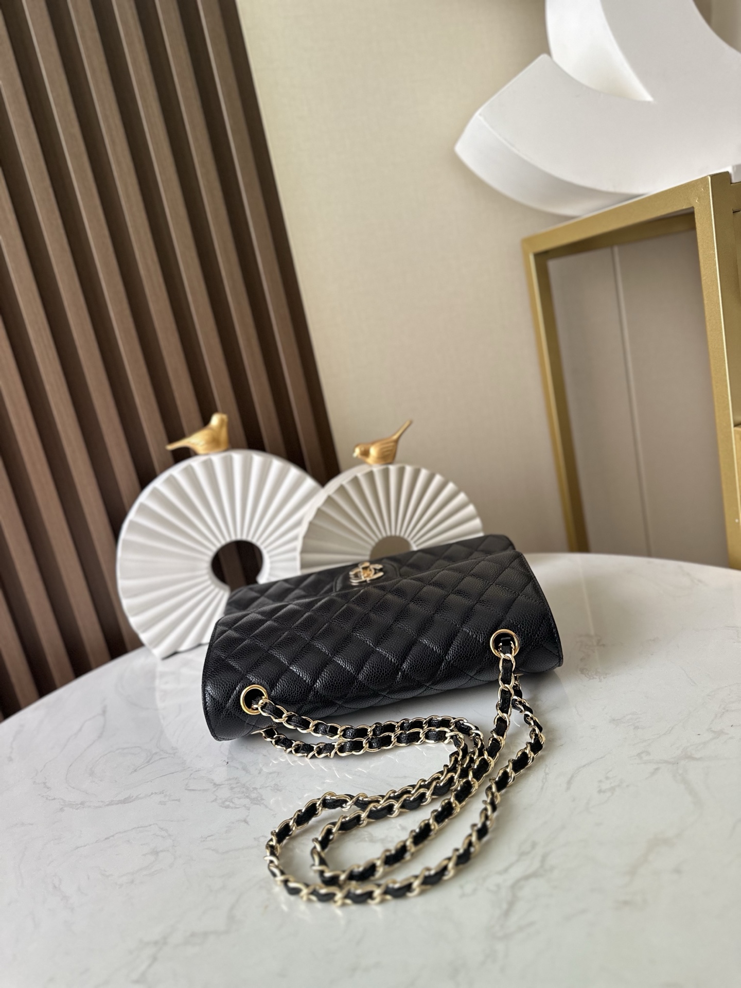 Black Caviar Quilted Medium Classic Flap Bag with Gold Hardware - Mocuir