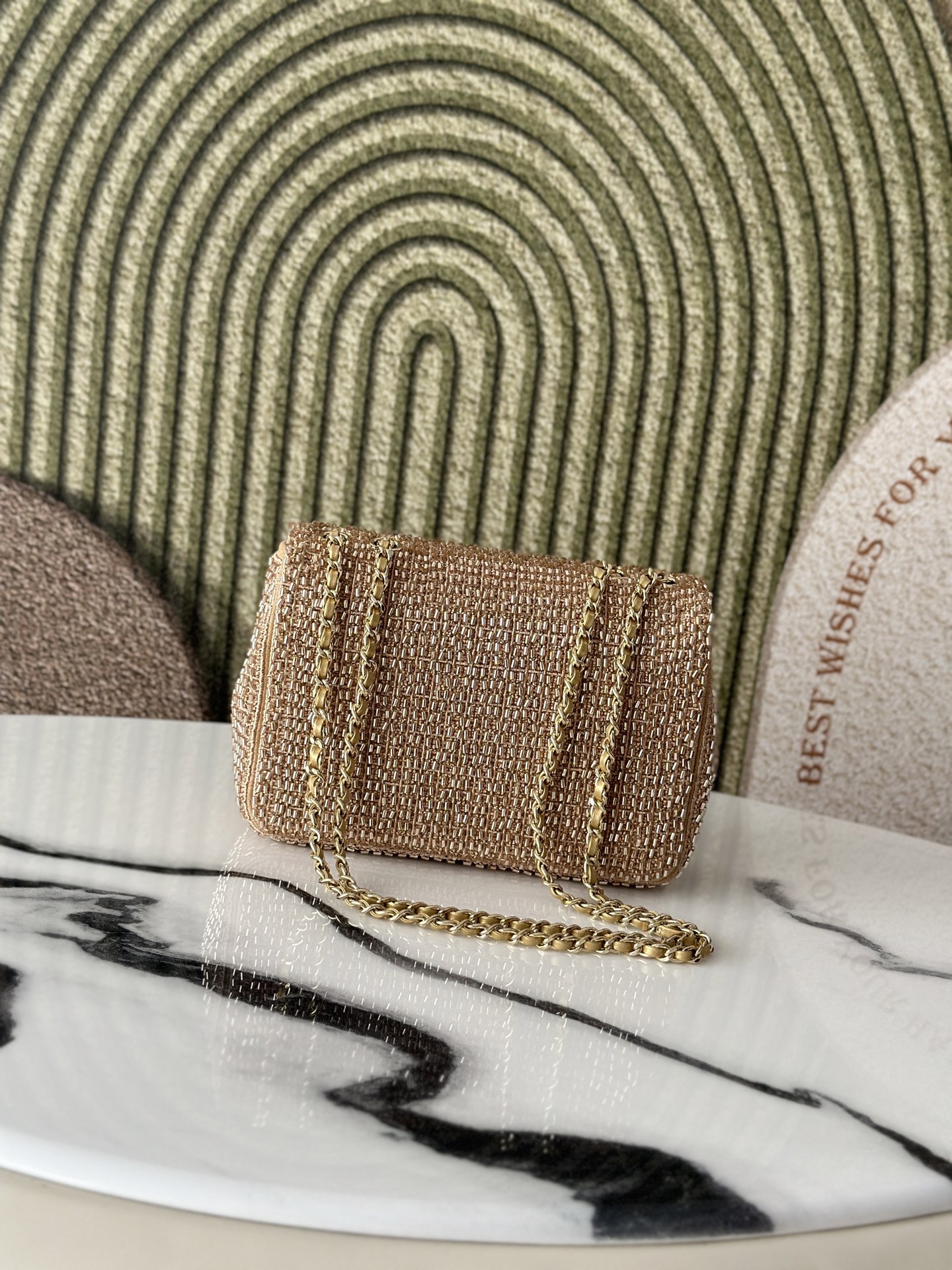 Classic Flap Mini in Gold Crystal Embellished Lambskin with Gold-Tone Hardware - Mocuir