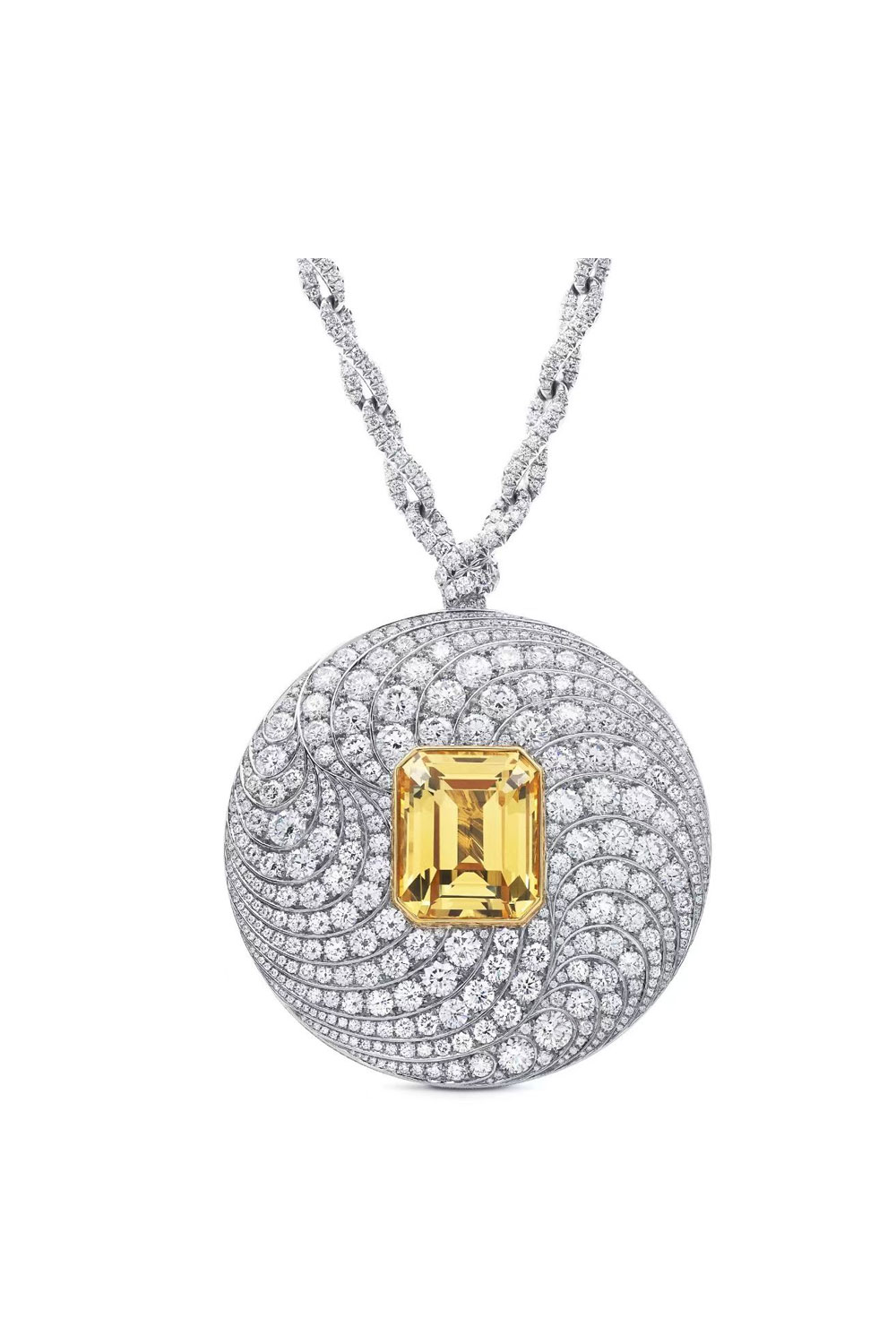 Yellow Diamond Round Pendant Necklace