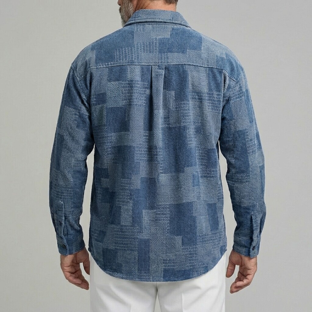 Men's Retro Textured Denim Chest Pocket Single Breasted Long Sleeve Shirts Jacket