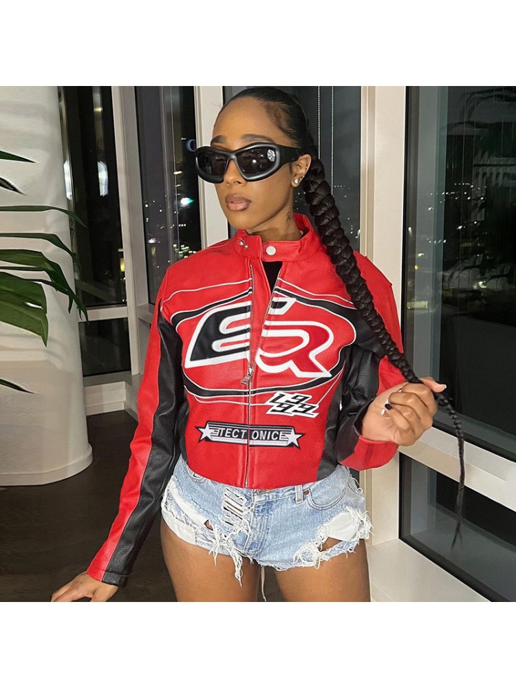 Colorblock Embroidery Cropped Jackets