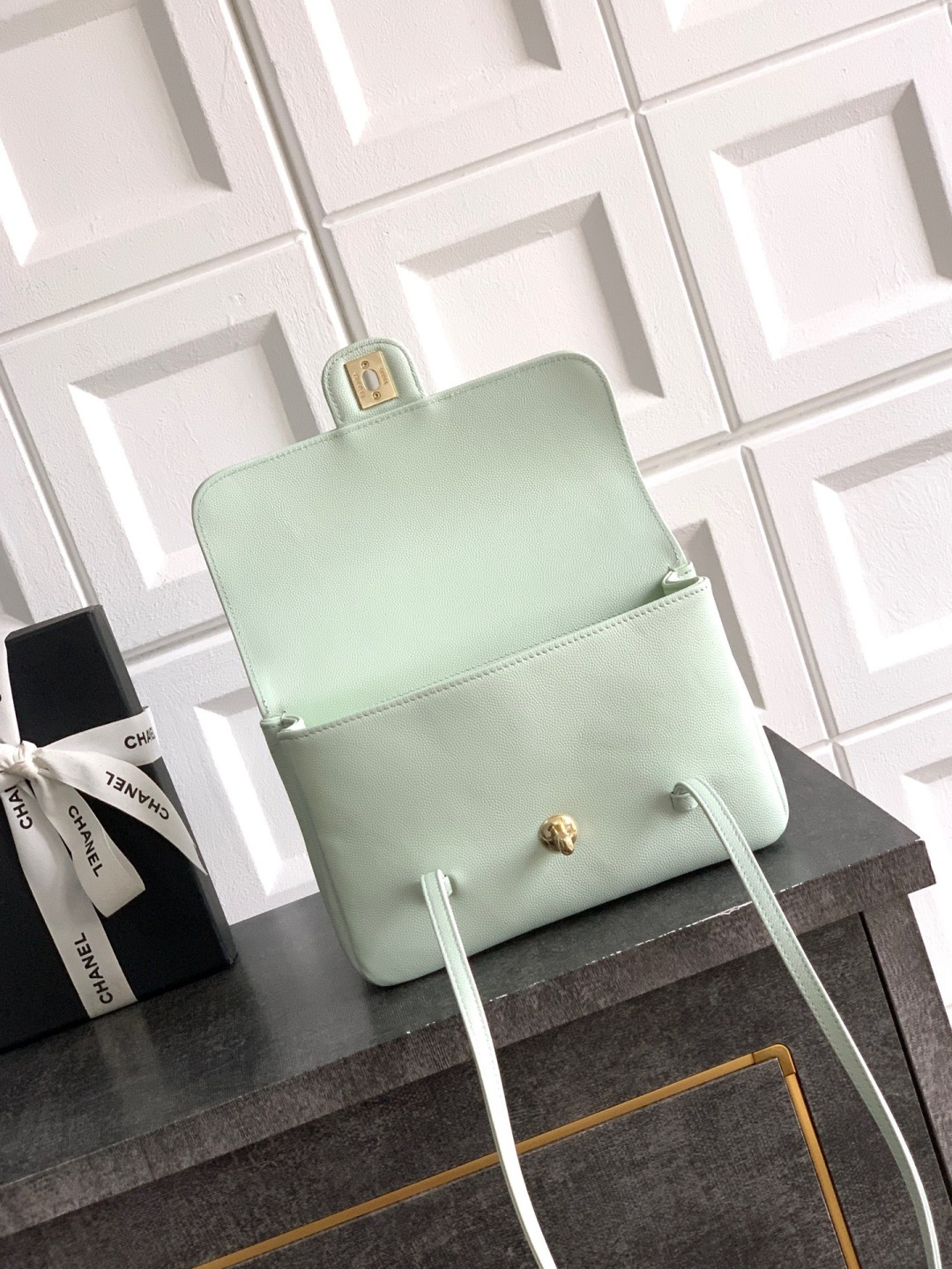 Preppy Coco Small Flap Bag (AS4818) in Light Green Grained Calfskin with Gold-Tone Hardware, 26P Pre-Fall Collection - Mocuir