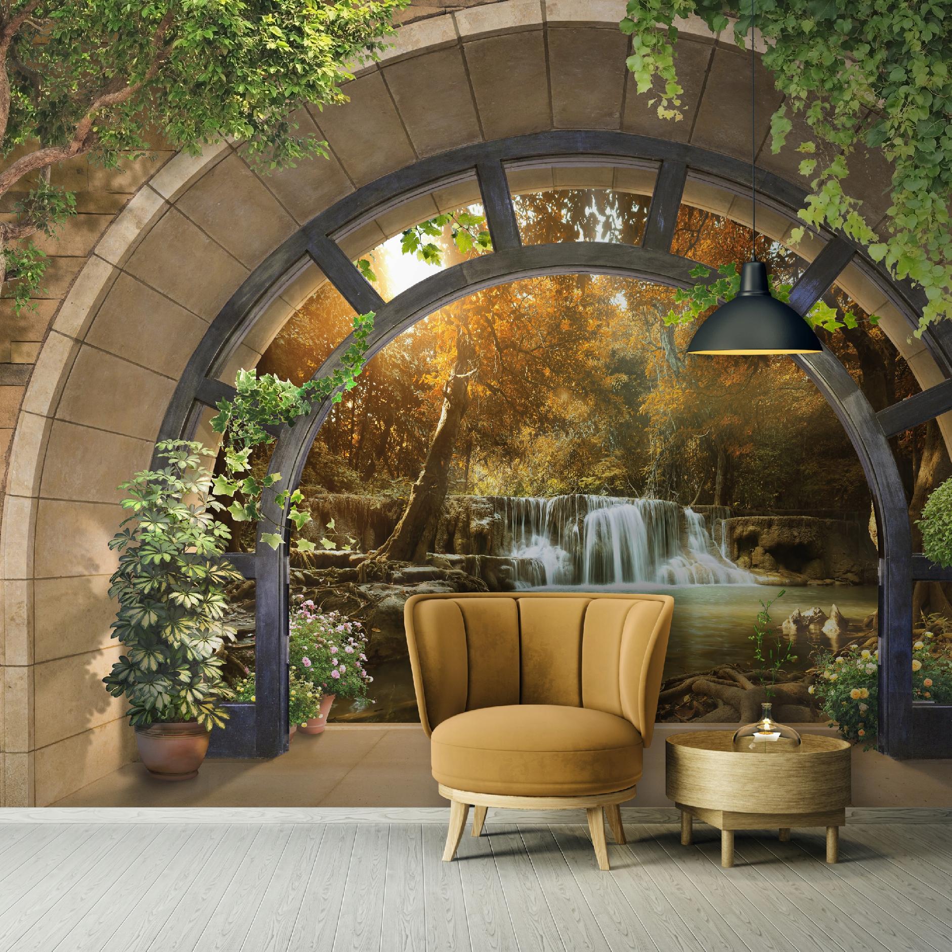 3D wall mural featuring a waterfall, perfect for the bedroom or living room; non-woven wallpaper; 400x280