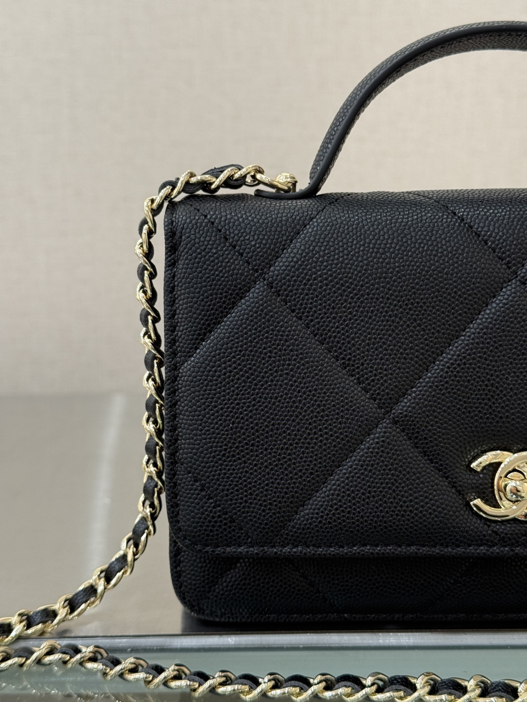 Classic Wallet On Chain with Top Handle（Black） - Mocuir