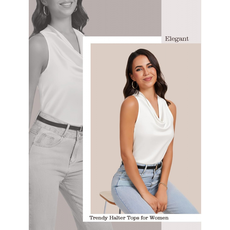 Cowl Neck Halter Tops for Women Silk Satin