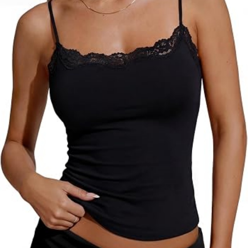 Womens Sexy Lace Cami Top Double Lined Spaghetti Strap Club Party Going Out Y2K Crop Tank Tops