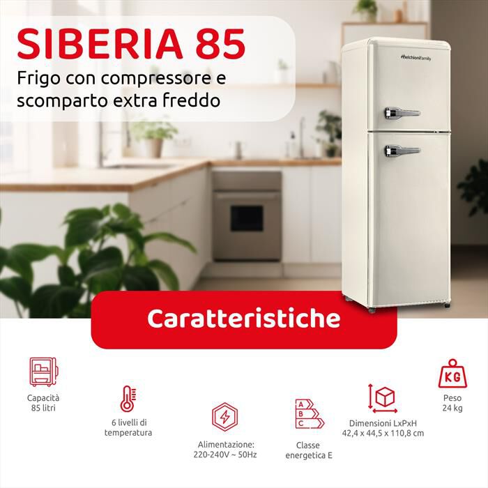 MELCHIONI FAMILY - Frigorifero 2 porte SIBERIA 85 Classe E 85lt-Panna / Metallo