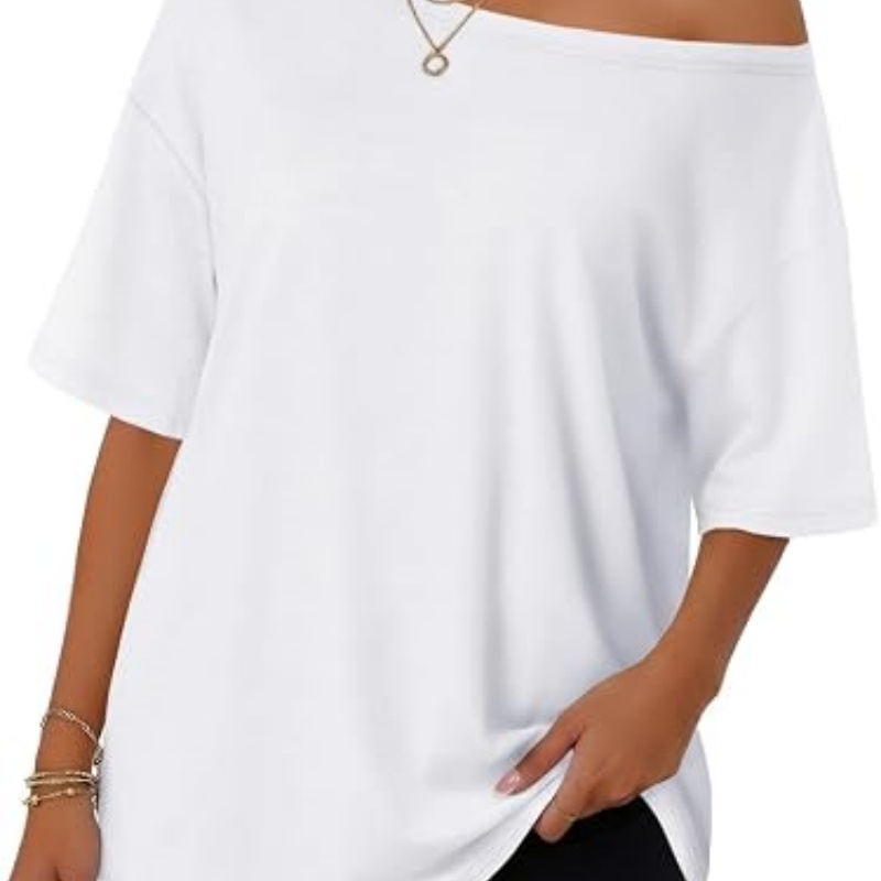 The Shoulder Tops for Women Oversized Shirts Summer Graphic Casual Tee
