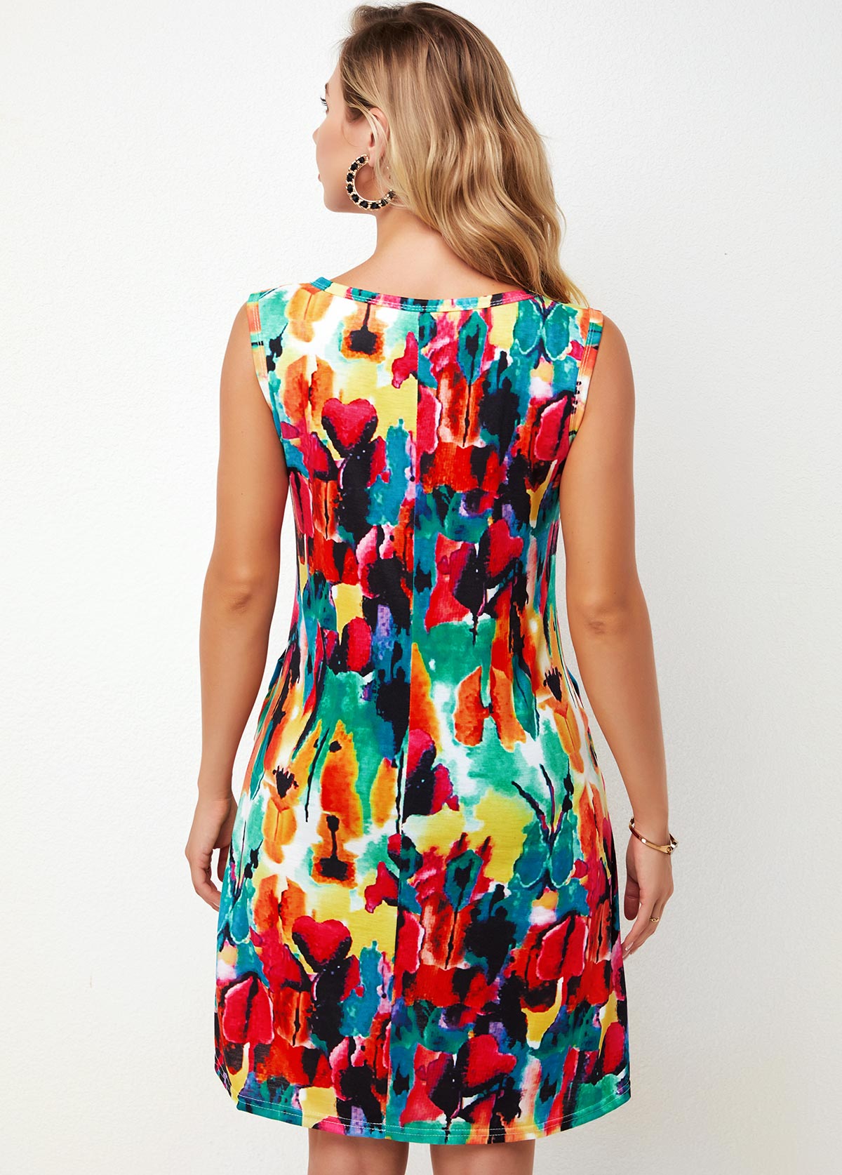 Printed Round Neck A Line Dress