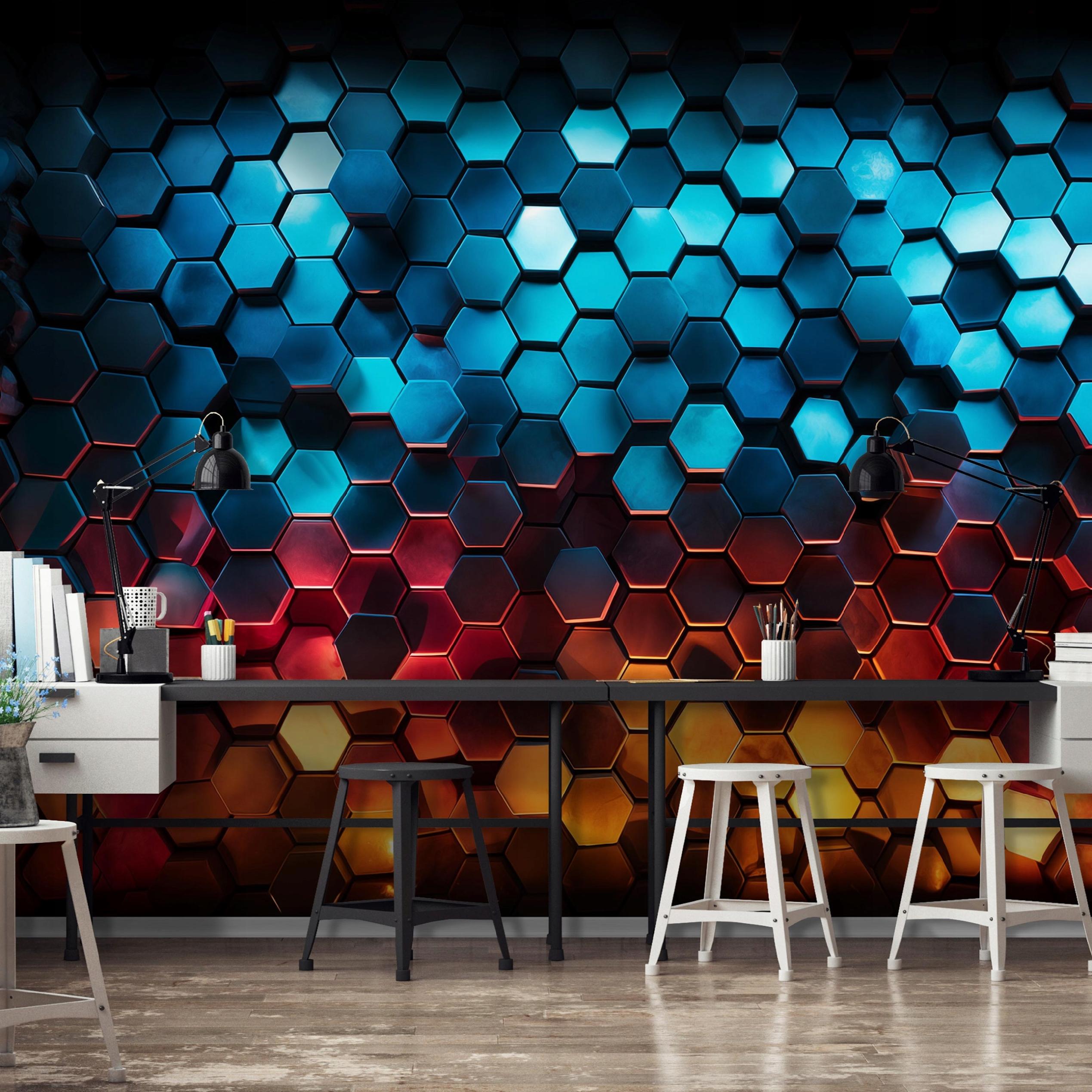 Youthful 3D hexagon wall mural for boys, wallpaper