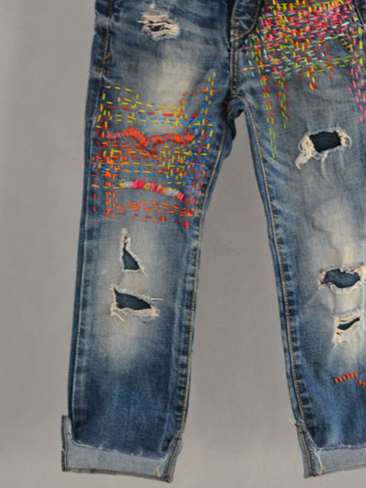 Casual plus size loose straight denim trousers