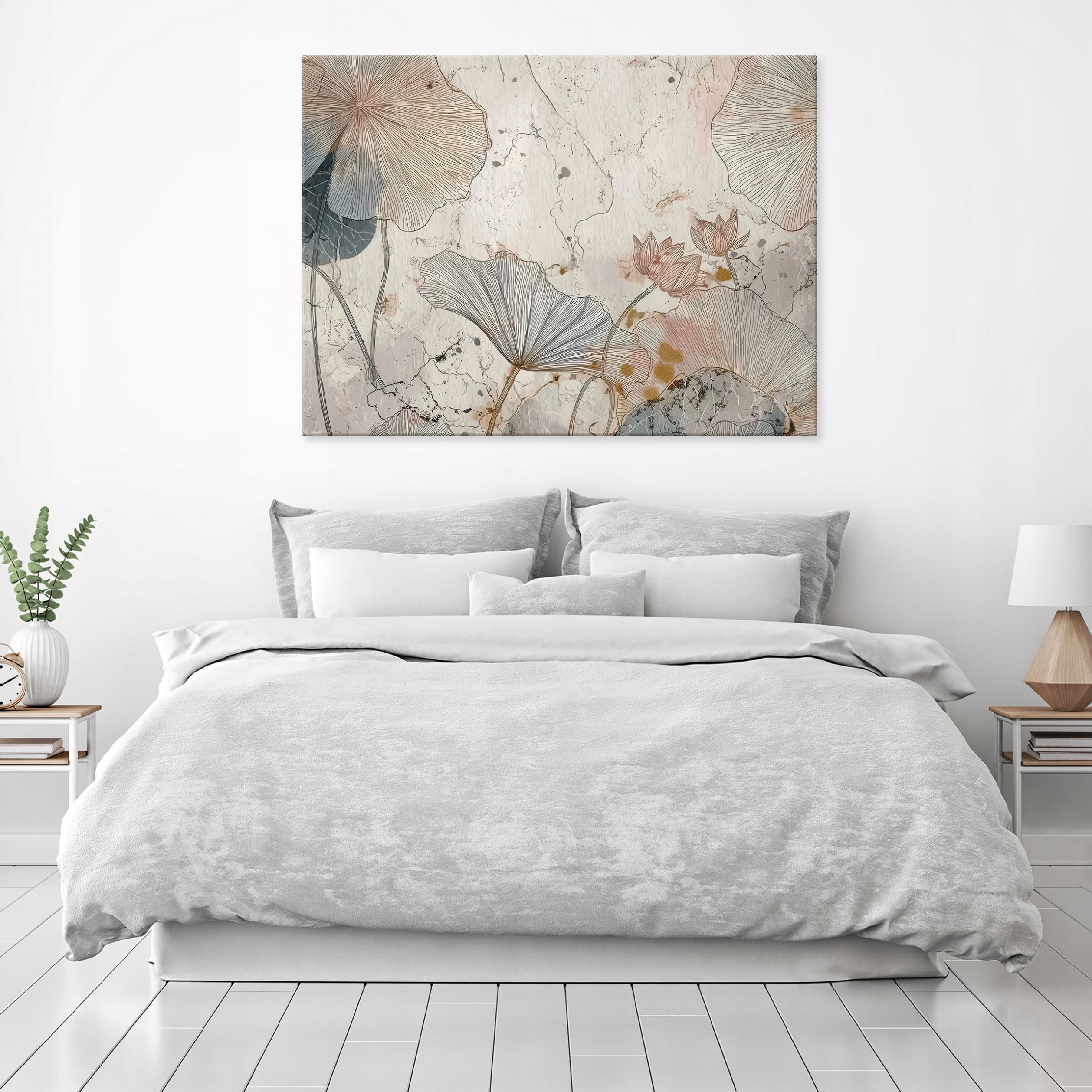 Abstract beige concrete flowers painting for the bedroom or living room on canvas, 40x30