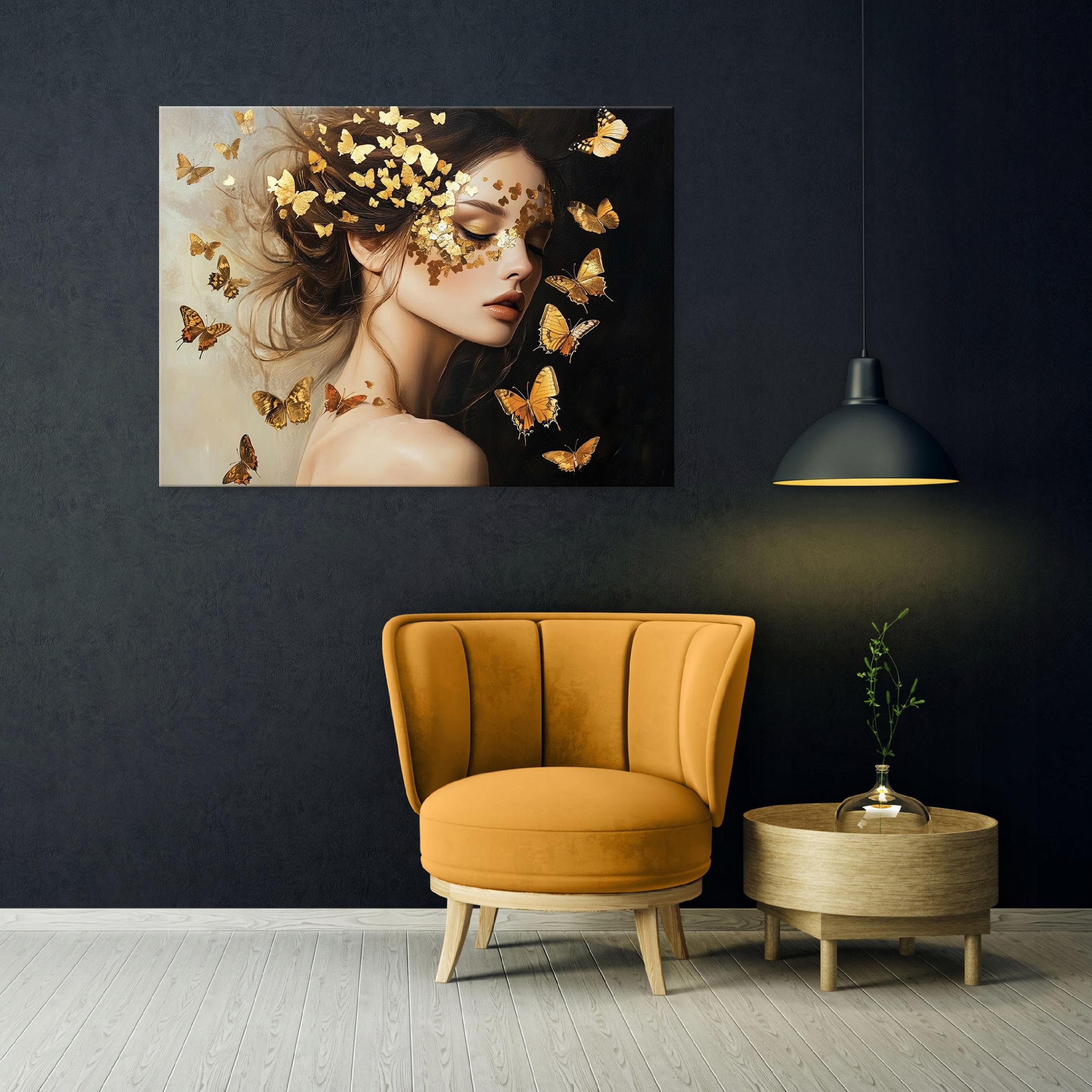 Glamorous woman with butterflies painting for the bedroom, living room, or kitchen on canvas, 40x30