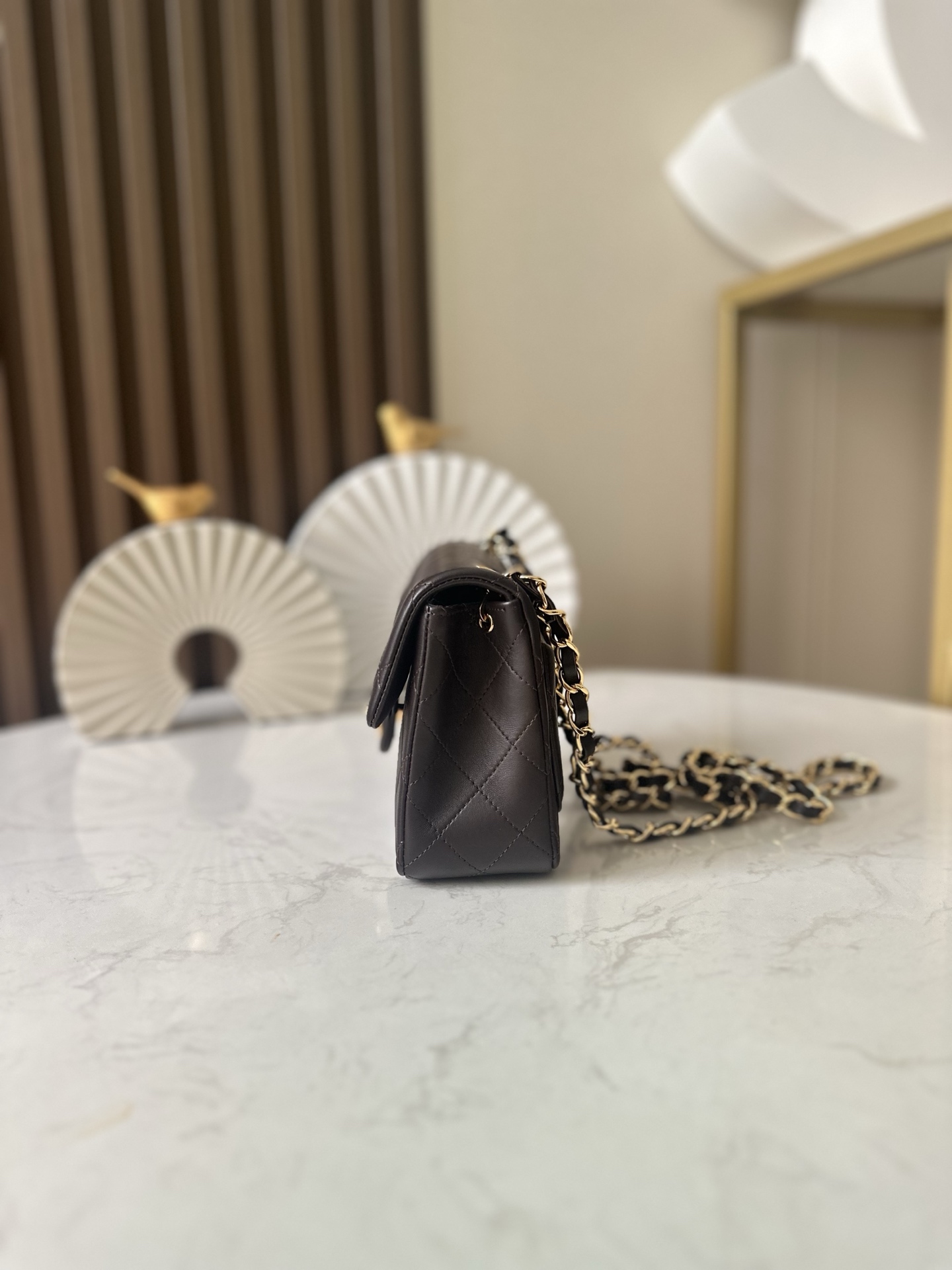 Mini Classic Flap in Dark Brown Quilted Lambskin with Gold-Tone Hardware - Mocuir