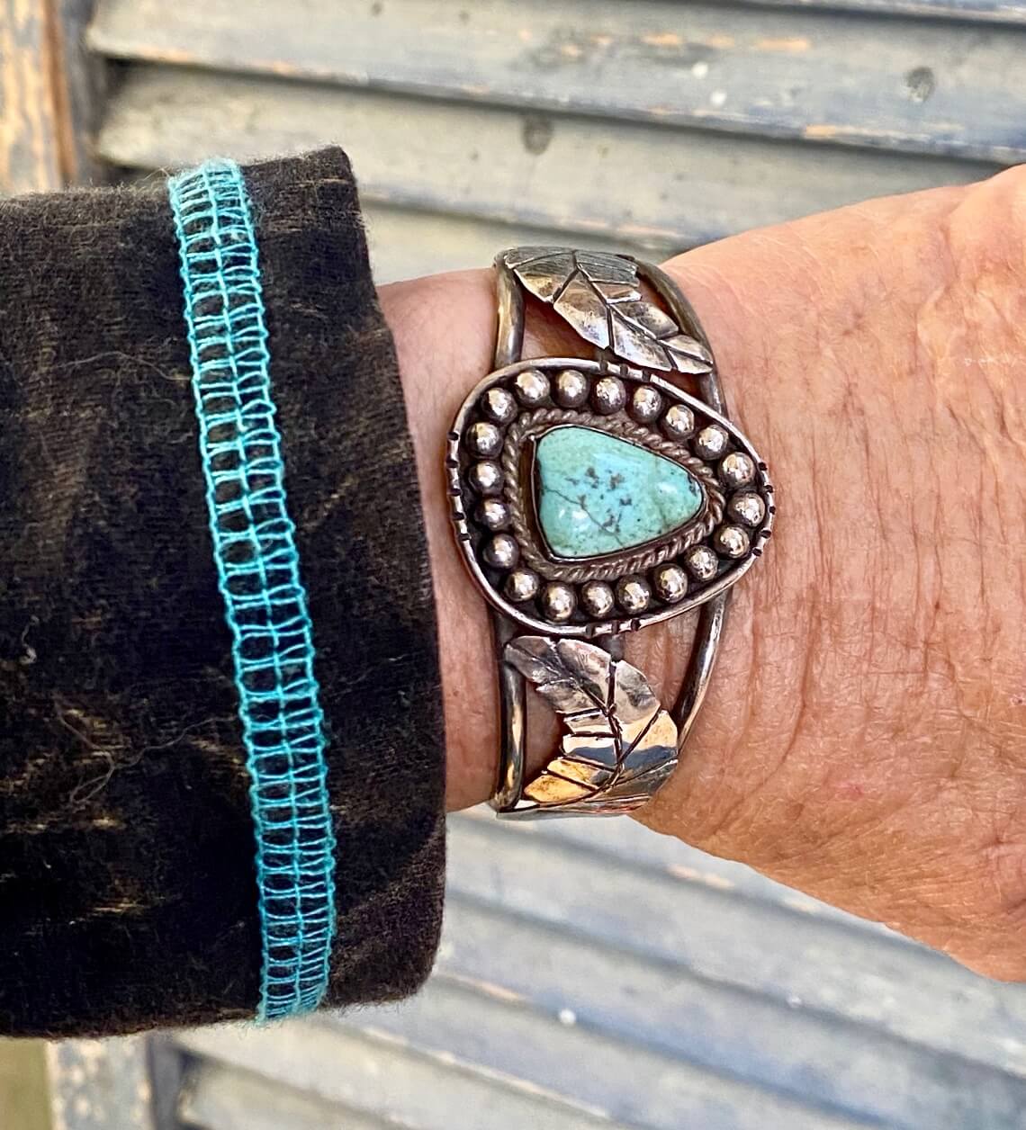 Vintage Navajo Raindrop Bracelet with Genuine Mint Green Turquoise