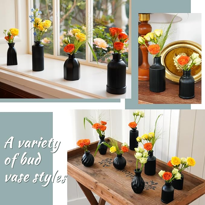 VASEA Black Vase, Bud Vases Set of 12