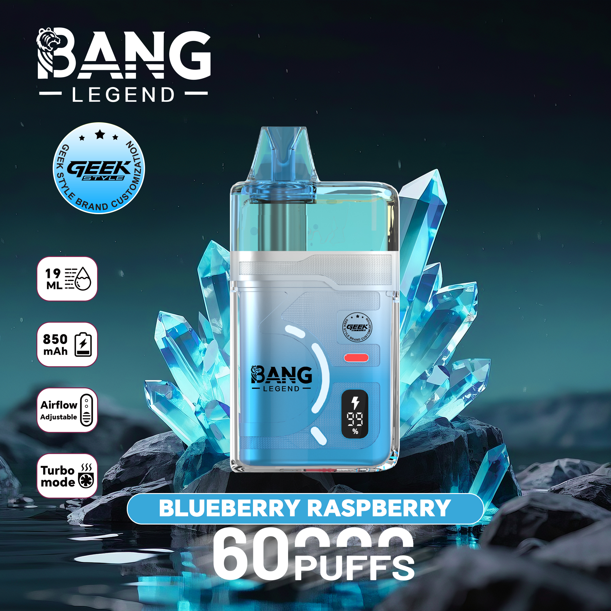 【New Arrive】Bang Legend Geek 60000 60K Puffs Airflow Adjustable & Turbo Mode Disposable Vape