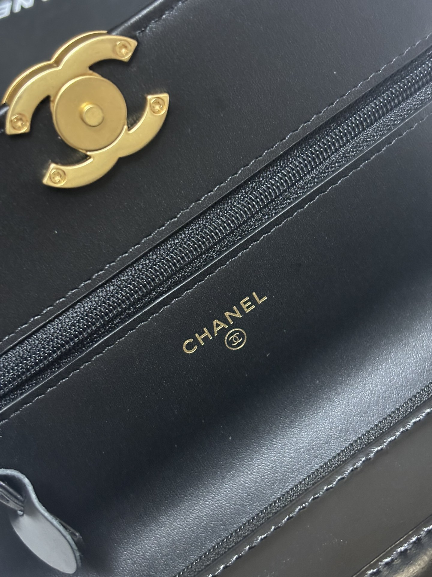 Classic Quilted Lambskin Wallet on Chain with Gold Ball in Black (Gold Hardware) - Mocuir