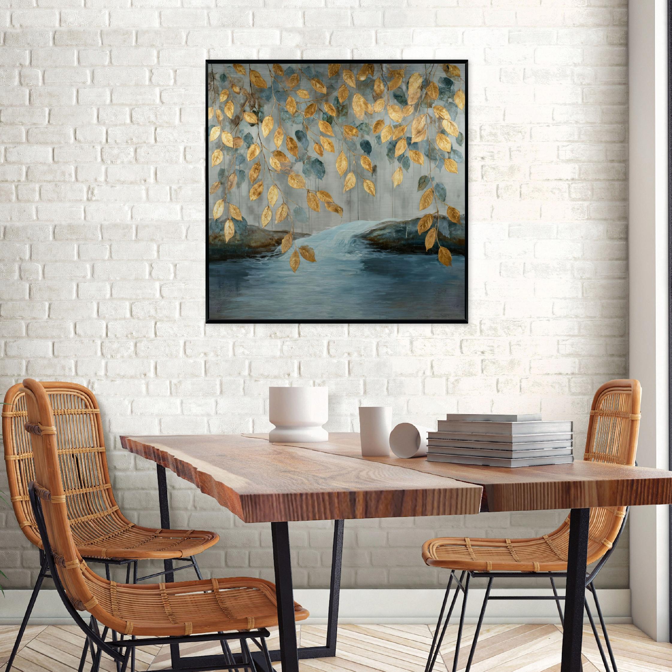Picture in a black frame, metal abstraction, leaves, living room, bedroom, 30x30