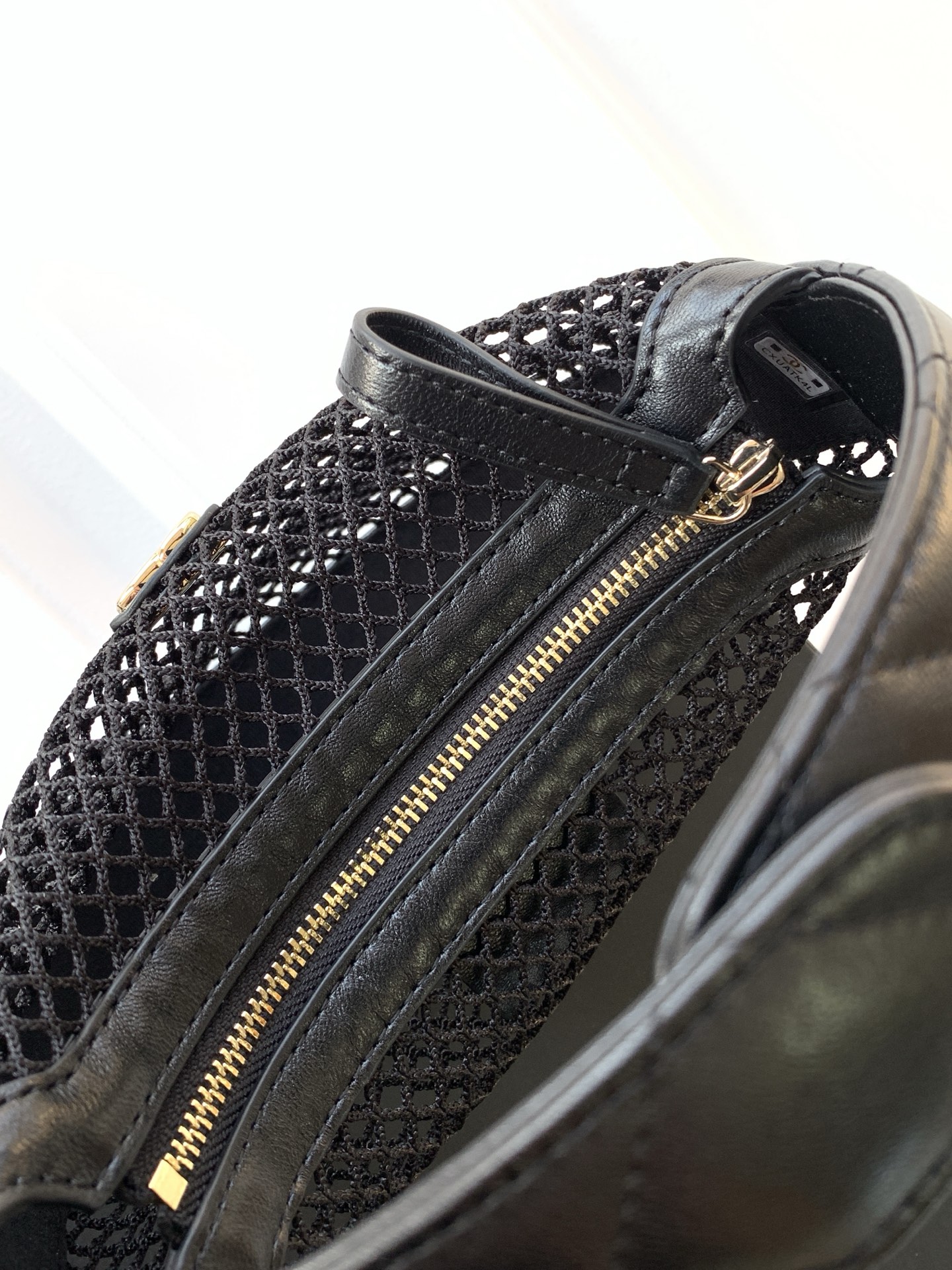 25C Small Mesh Hobo Bag (AS4921) in Black Knit Mesh with Lambskin Trim & Light Gold-Tone Hardware - Mocuir