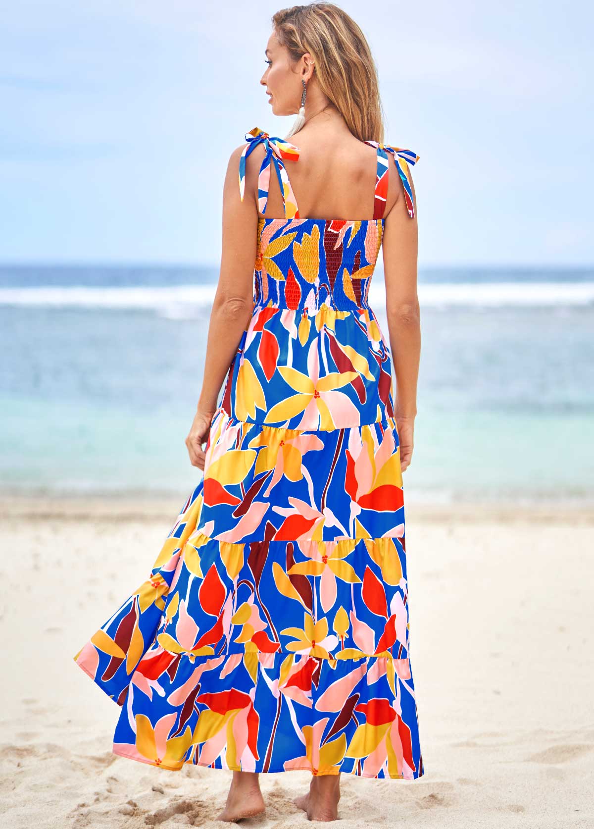 Floral Print Multi Color Tie Shoulder Dress