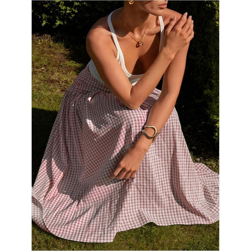 Women's Plaid Gingham Maxi Skirt