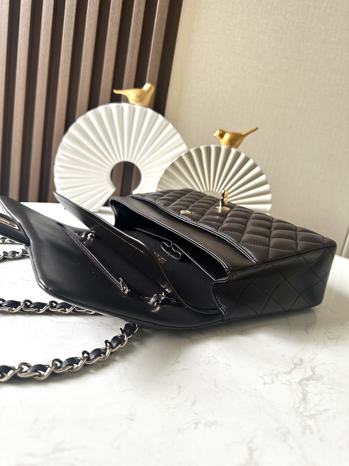 Black Lambskin Quilted Classic Flap (CF) Medium Double Flap Bag with Gold Hardware - Mocuir