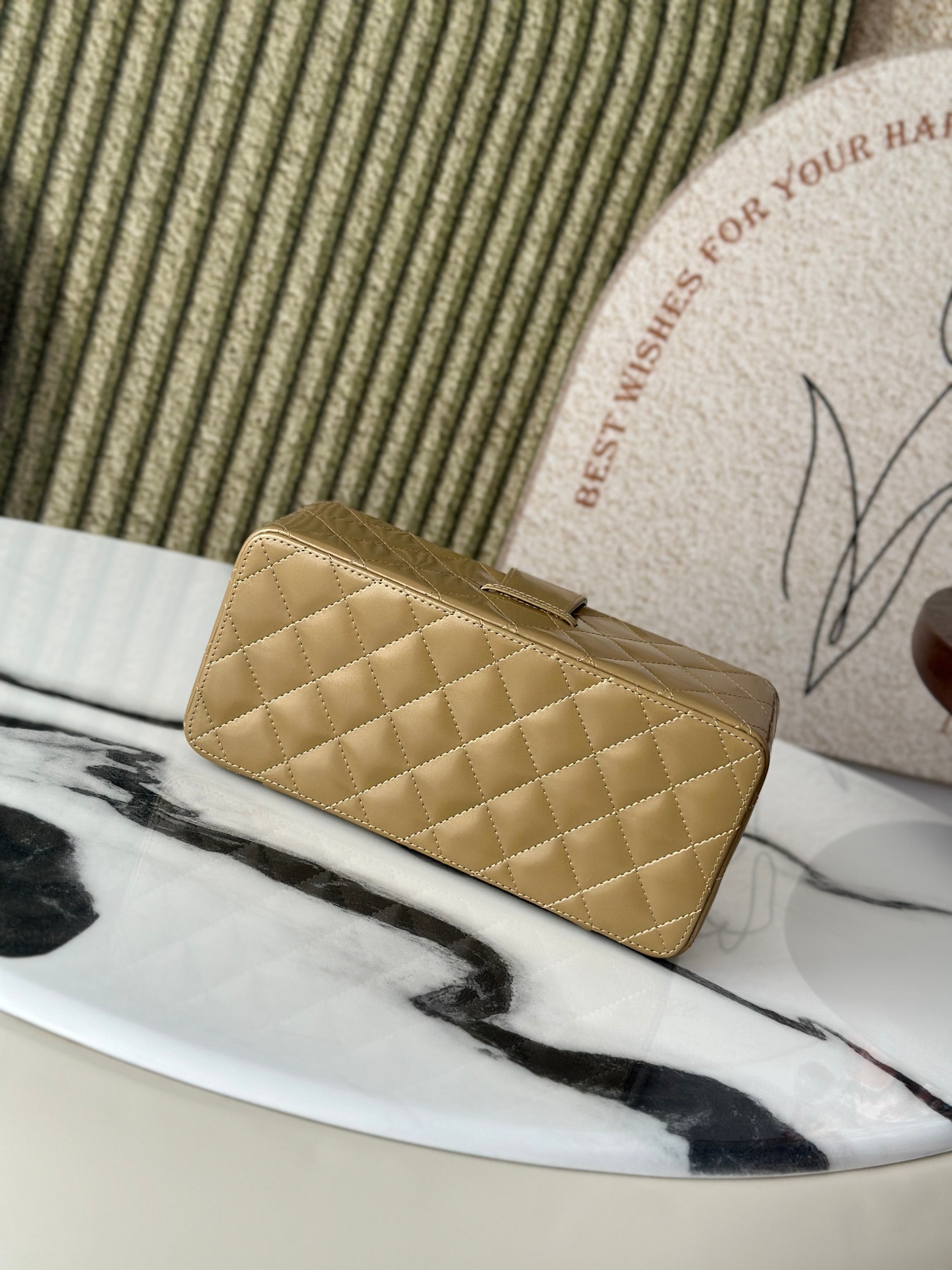 Quilted Patent Leather Long Vanity Case Bag with Chain Handle, Gold Hardware (Model AP5212) - Mocuir