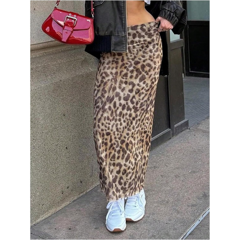 Women's Y2K Leopard Skirt High Waisted Maxi Skirt