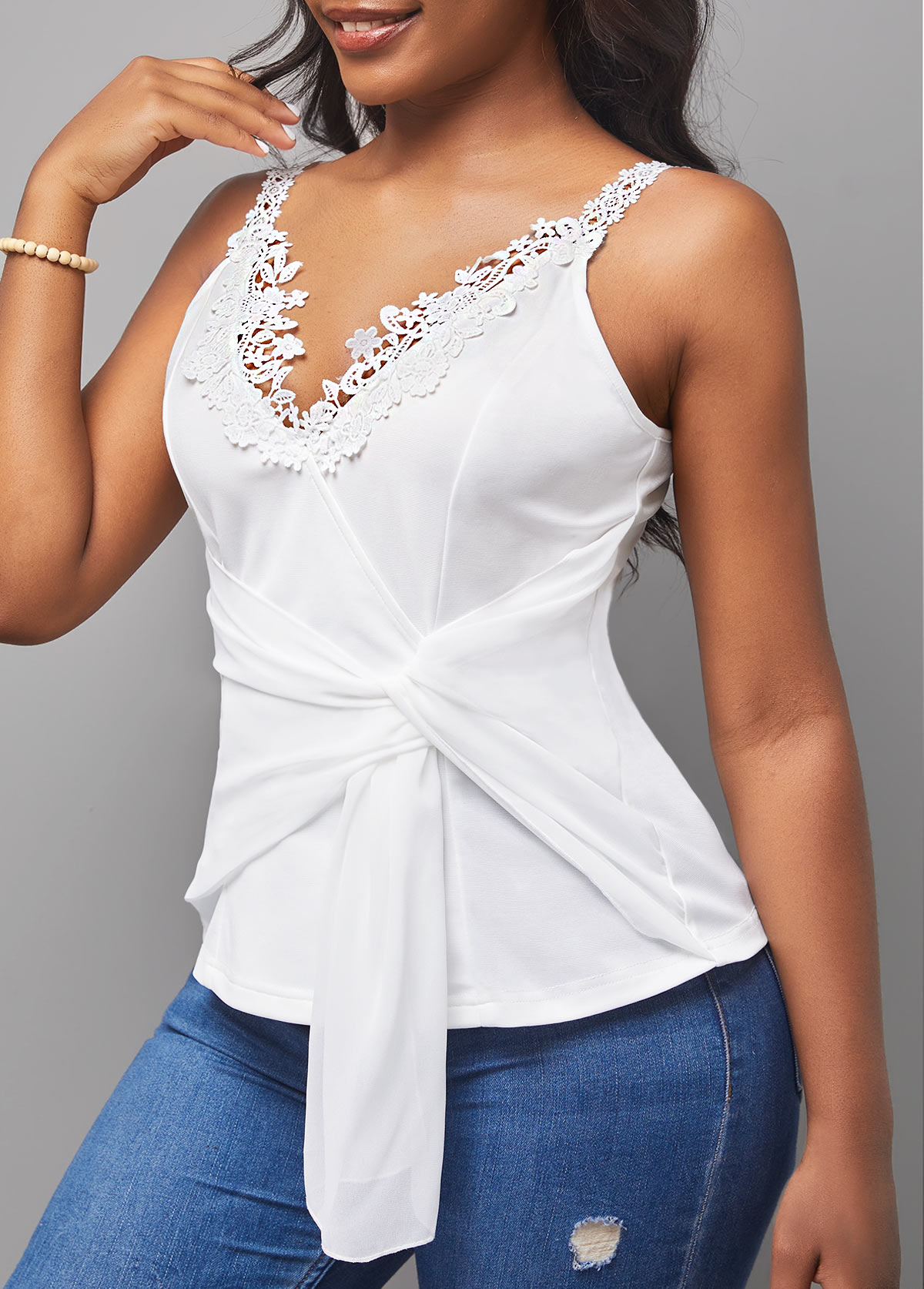 Pre-Order!                            Fold White Lace Stitching Tank Top