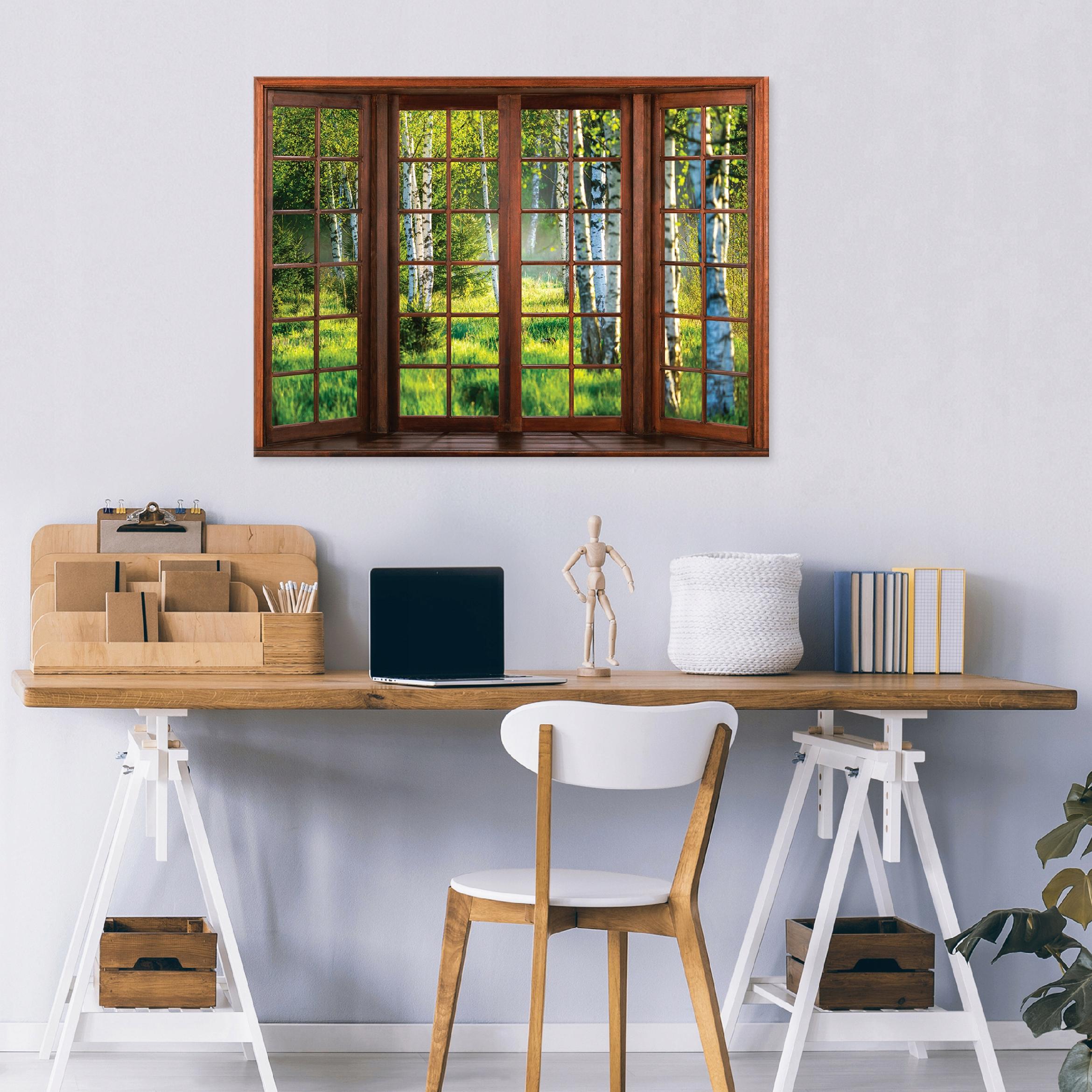 3D painting of a birch forest, view from a bedroom or living room, on canvas, 40x30