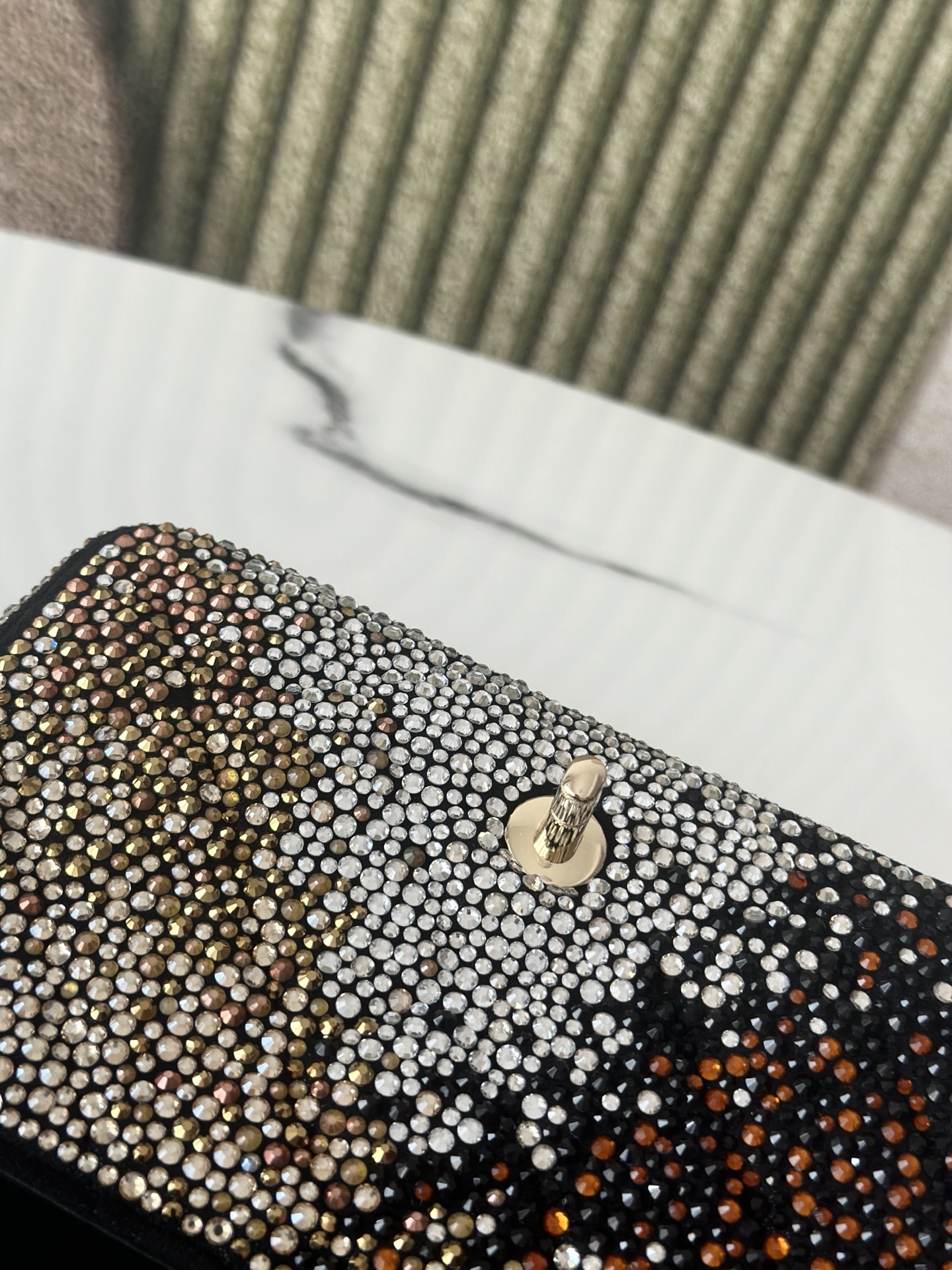 Classic Flap Mini Bag in Black Ombré Strass Crystal Embellished Suede (Gold Hardware) - Mocuir