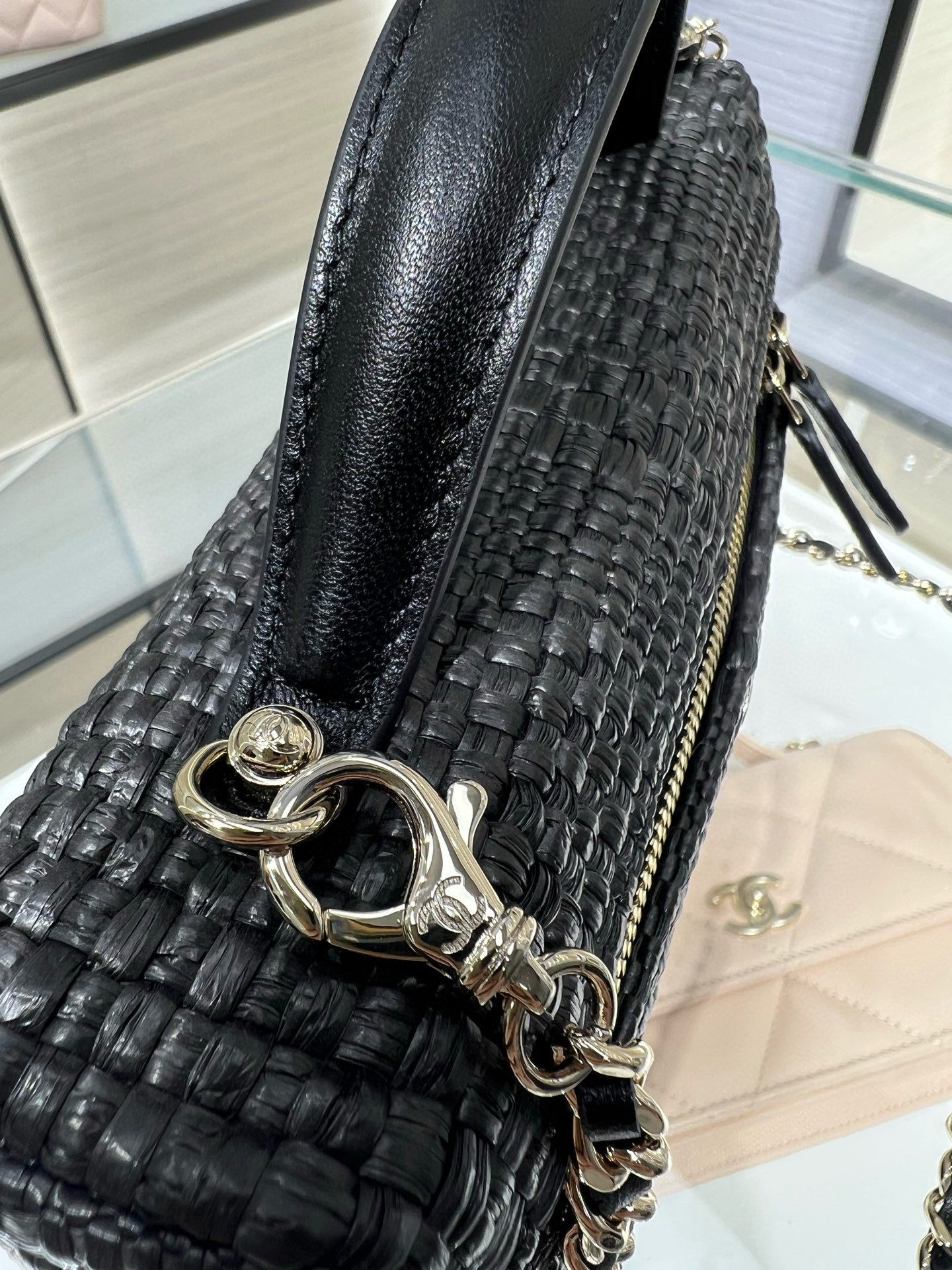 26P Pre-Collection AP4385 Long Vanity Case (LP Style Bag) in Black Braided Quilted Grained Calfskin (Caviar) with Antique Gold-Tone Hardware - Mocuir