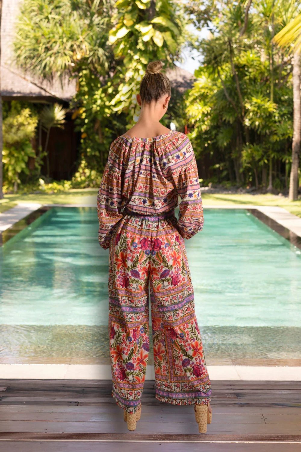 Flat-Front Elastic Waist Wide Leg‌