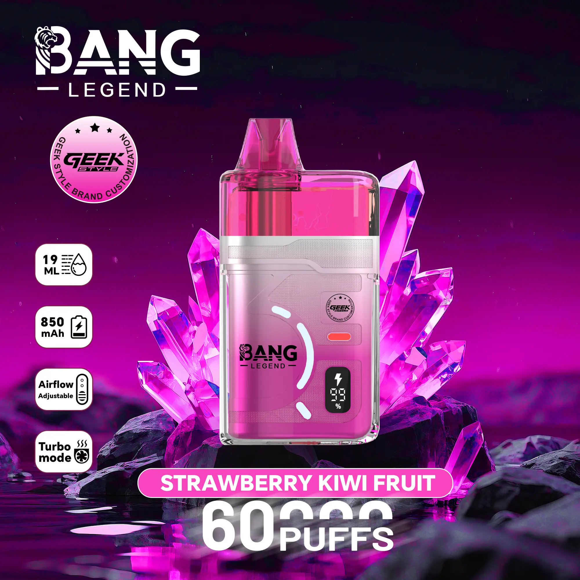 【New Arrive】Bang Legend Geek 60000 60K Puffs Airflow Adjustable & Turbo Mode Disposable Vape