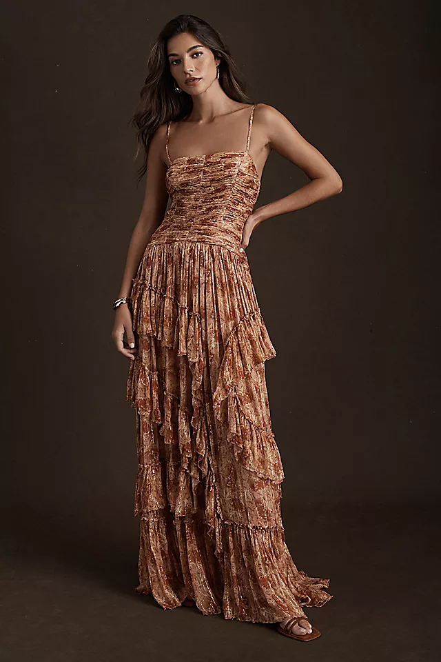 Classic Ruffled Drop-Waist Gown GOLD