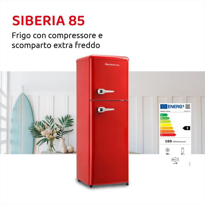 MELCHIONI FAMILY - Frigorifero 2 porte SIBERIA 85 Classe E 85lt-Rosso / Metallo