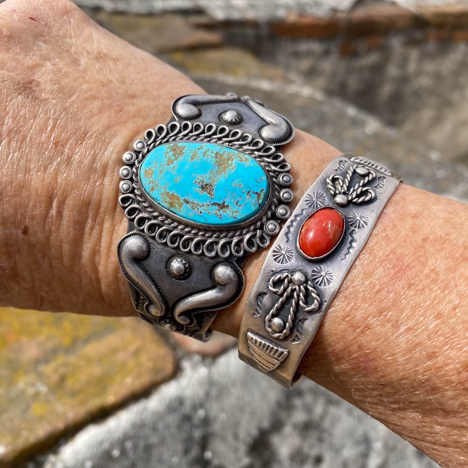 1920s Navajo Natural Turquoise and Wrought Sterling Silver Cuff Bracelet